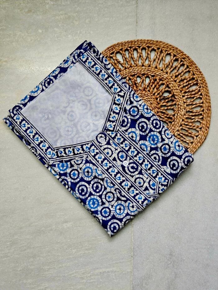 Blue Printed A-Line Ladies Cotton Nighty