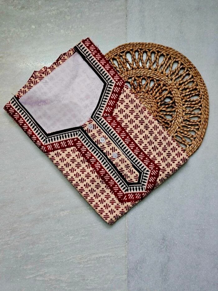 Off-White and Maroon A-Line Printed Ladies Cotton Nighty
