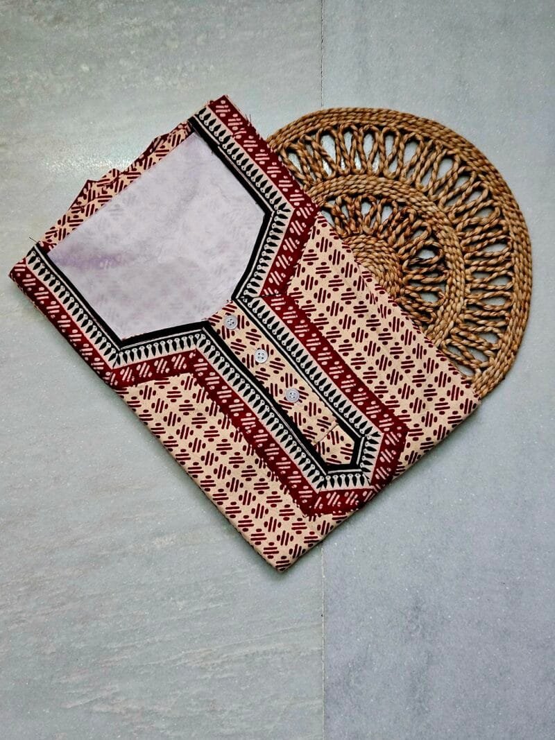 Off-White and Maroon A-Line Printed Ladies Cotton Nighty