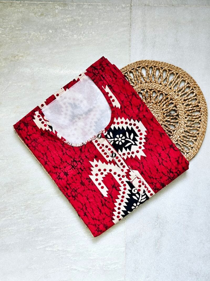 Red Batik Print Kaftan Ladies Cotton Nighty