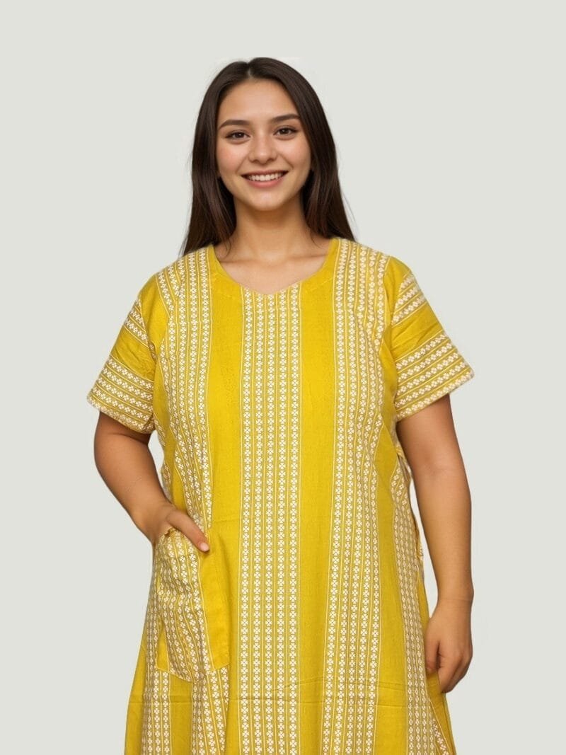 Yellow A-Line Printed Cotton Nighty