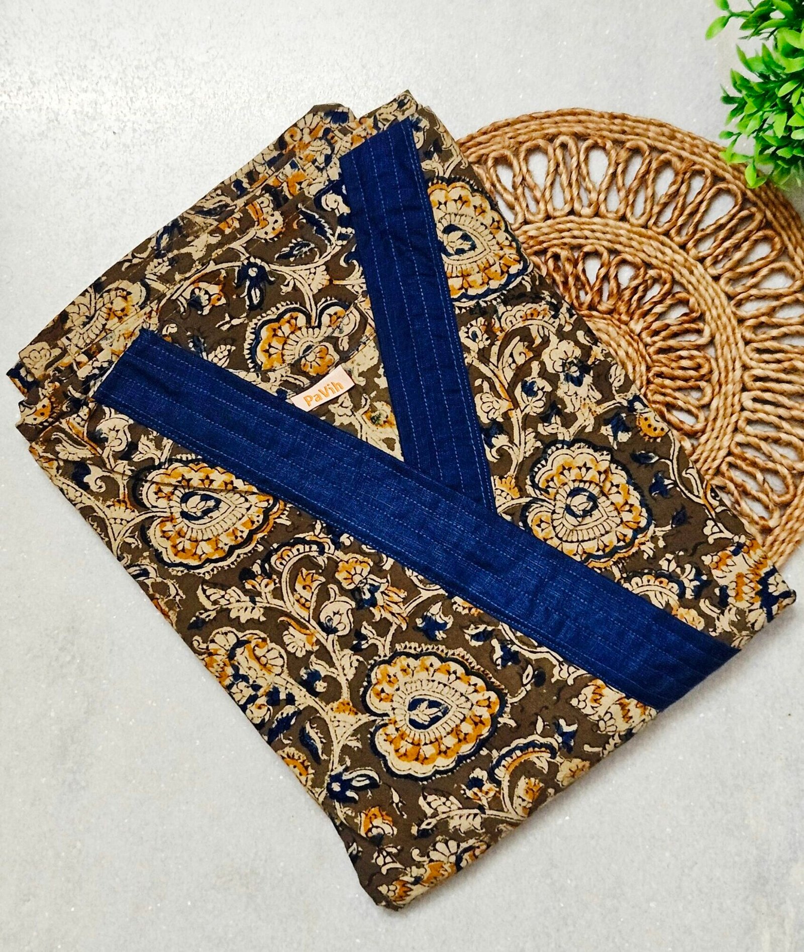 2.Sold scaled e1755806319537 Moss Green Kalamkari Cotton House Coat