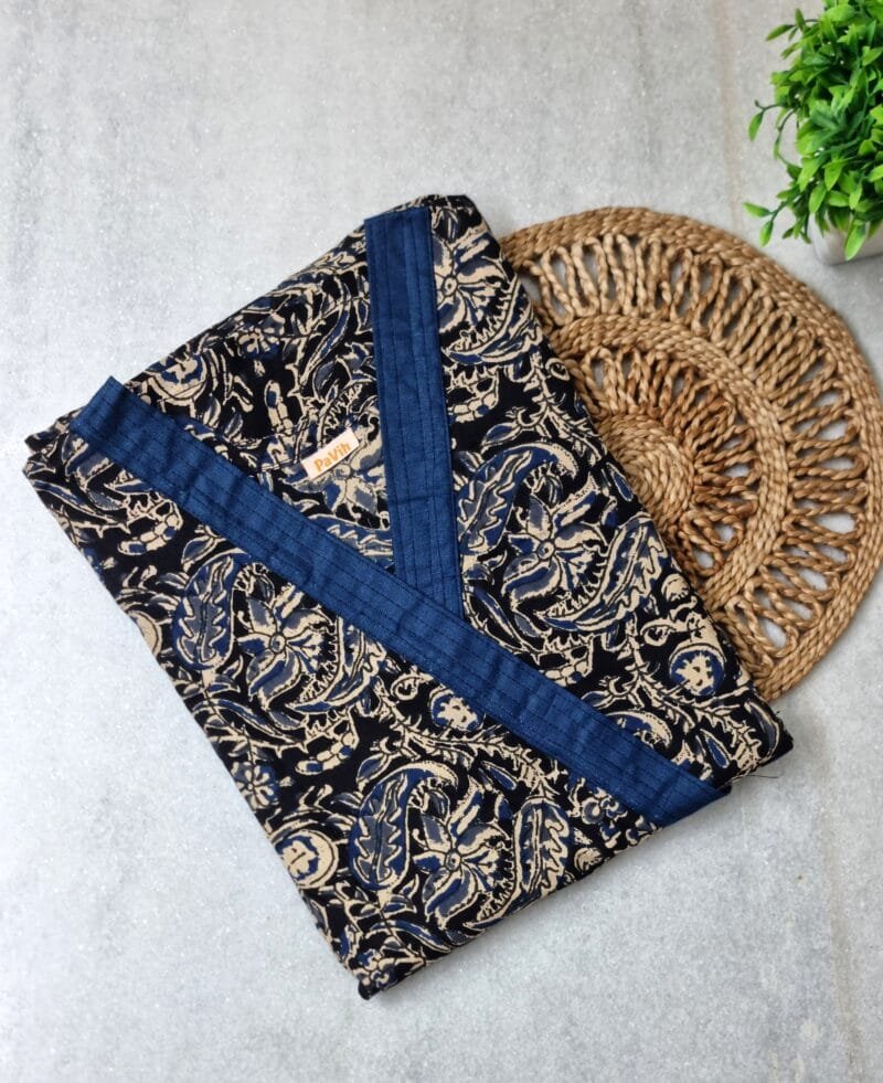 Black & Blue Kalamkari Cotton House Coat