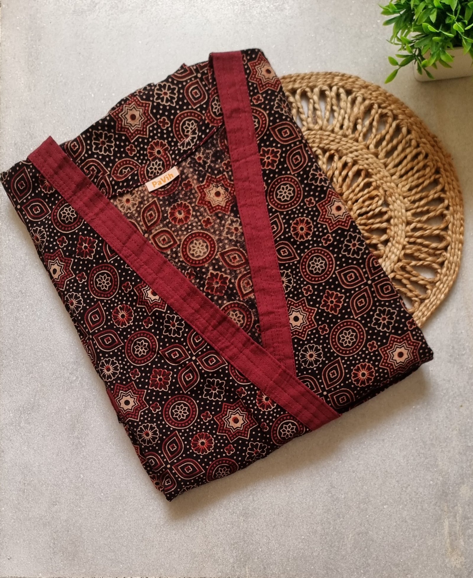 20250827 152352 Black Maroon Ajrakh Cotton House Coat