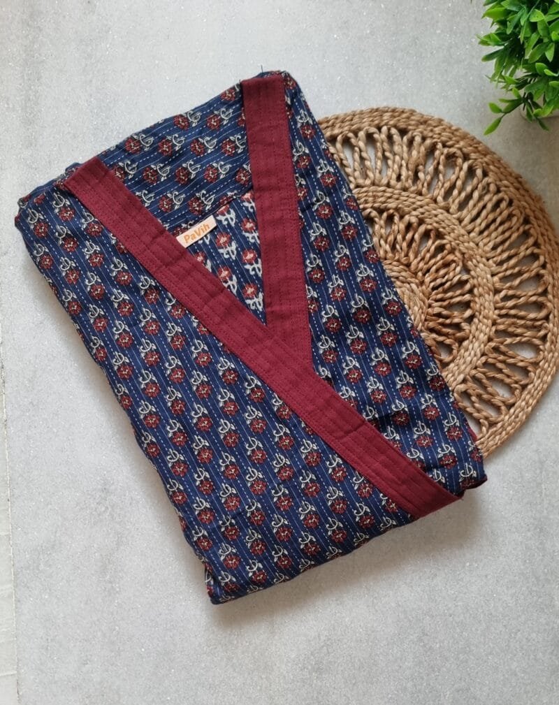 Navy Blue Red Ajrakh Cotton House Coat