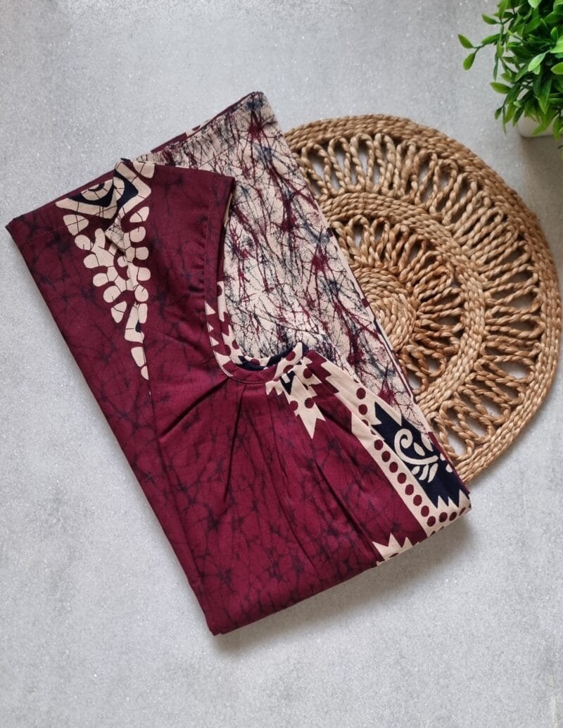 Brown Batik Printed Round Neck Cotton Nighty