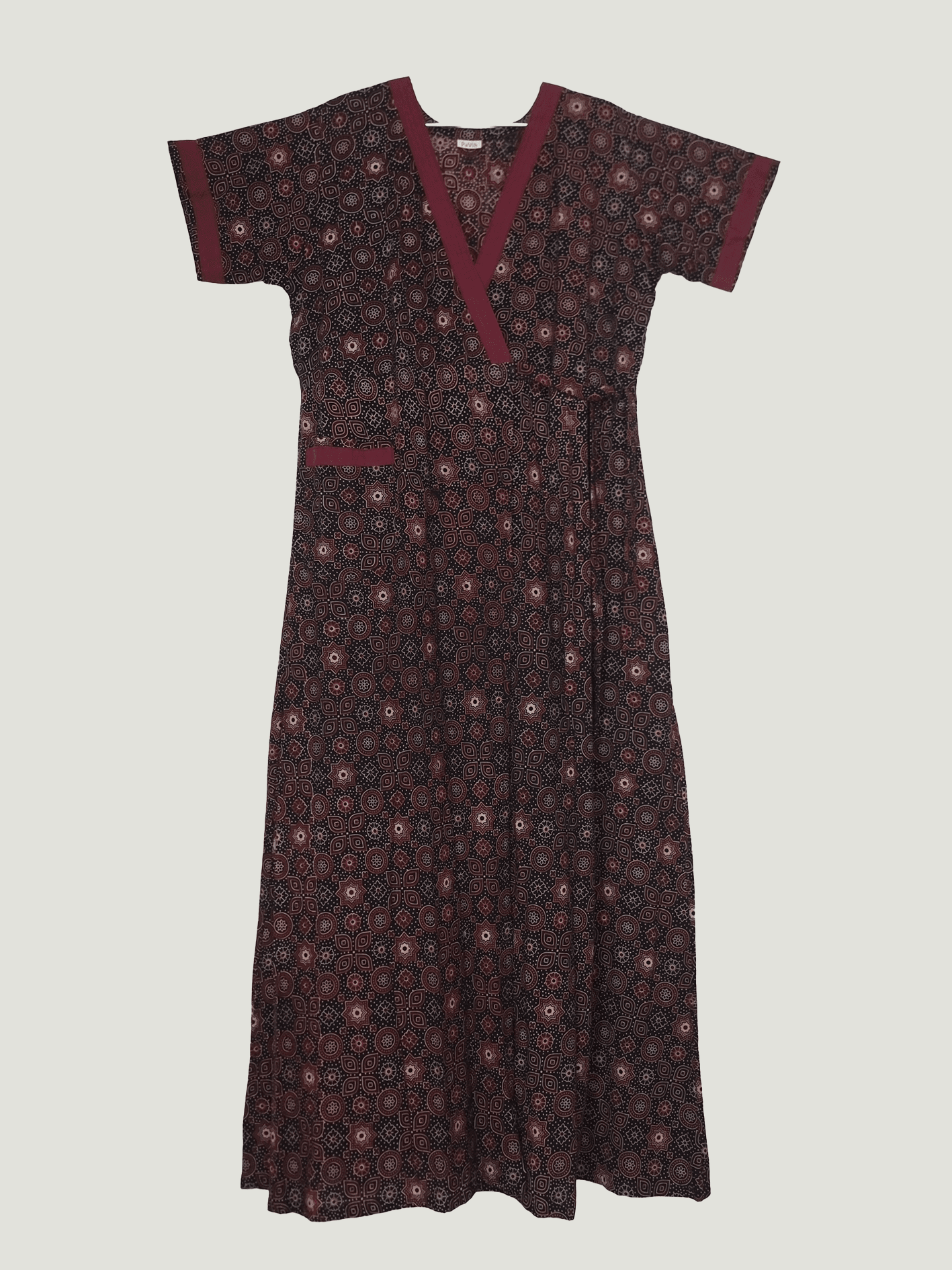 45h Black Maroon Ajrakh Cotton House Coat