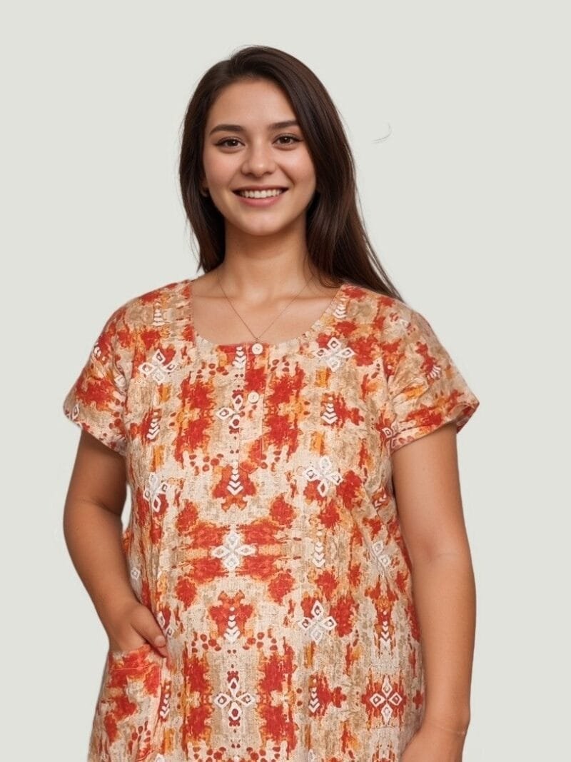 Orange A-Line Long Cotton Nighty