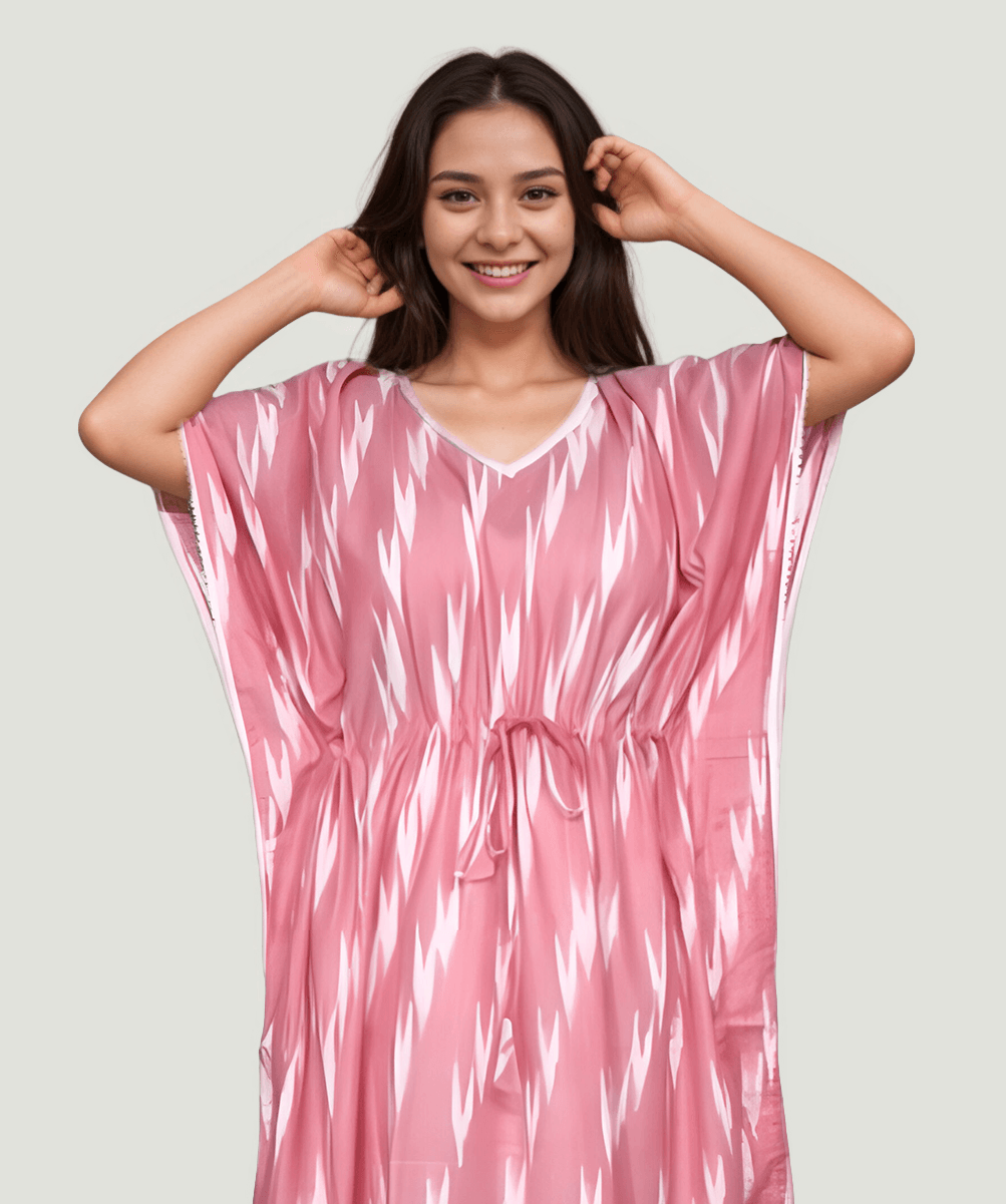 Tonk 3 Light Pink & White Ikkat Premium Cotton Kaftan