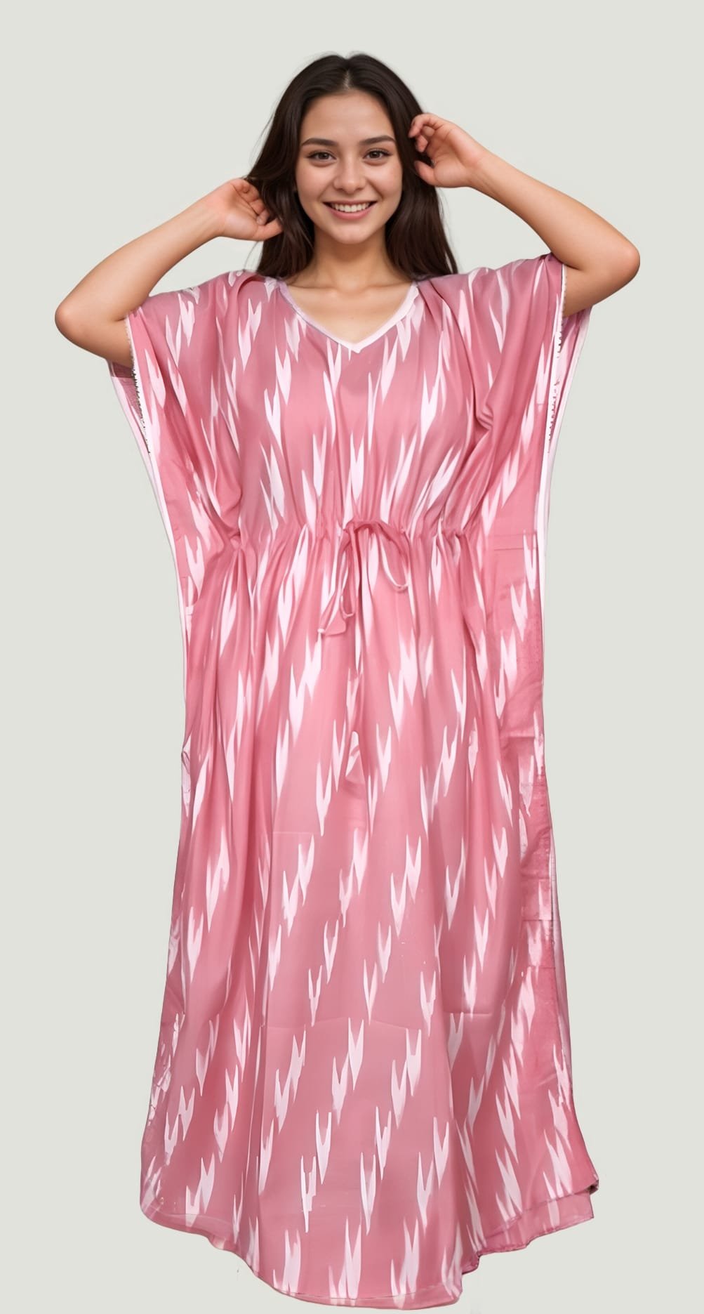 Tonk 6 Light Pink & White Ikkat Premium Cotton Kaftan - Image 3