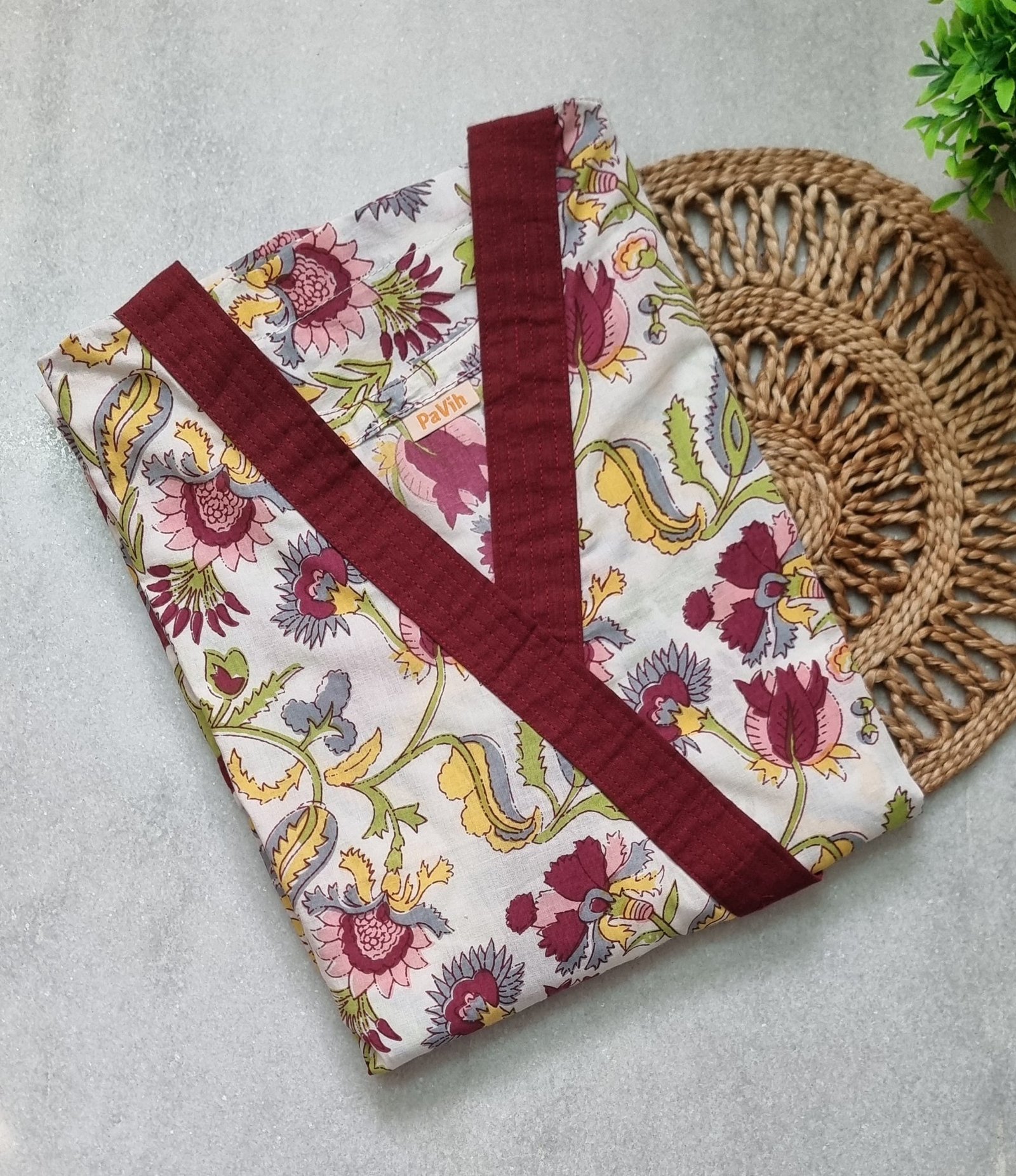 20250901 153311 Floral Printed White Maroon Cotton House Coat