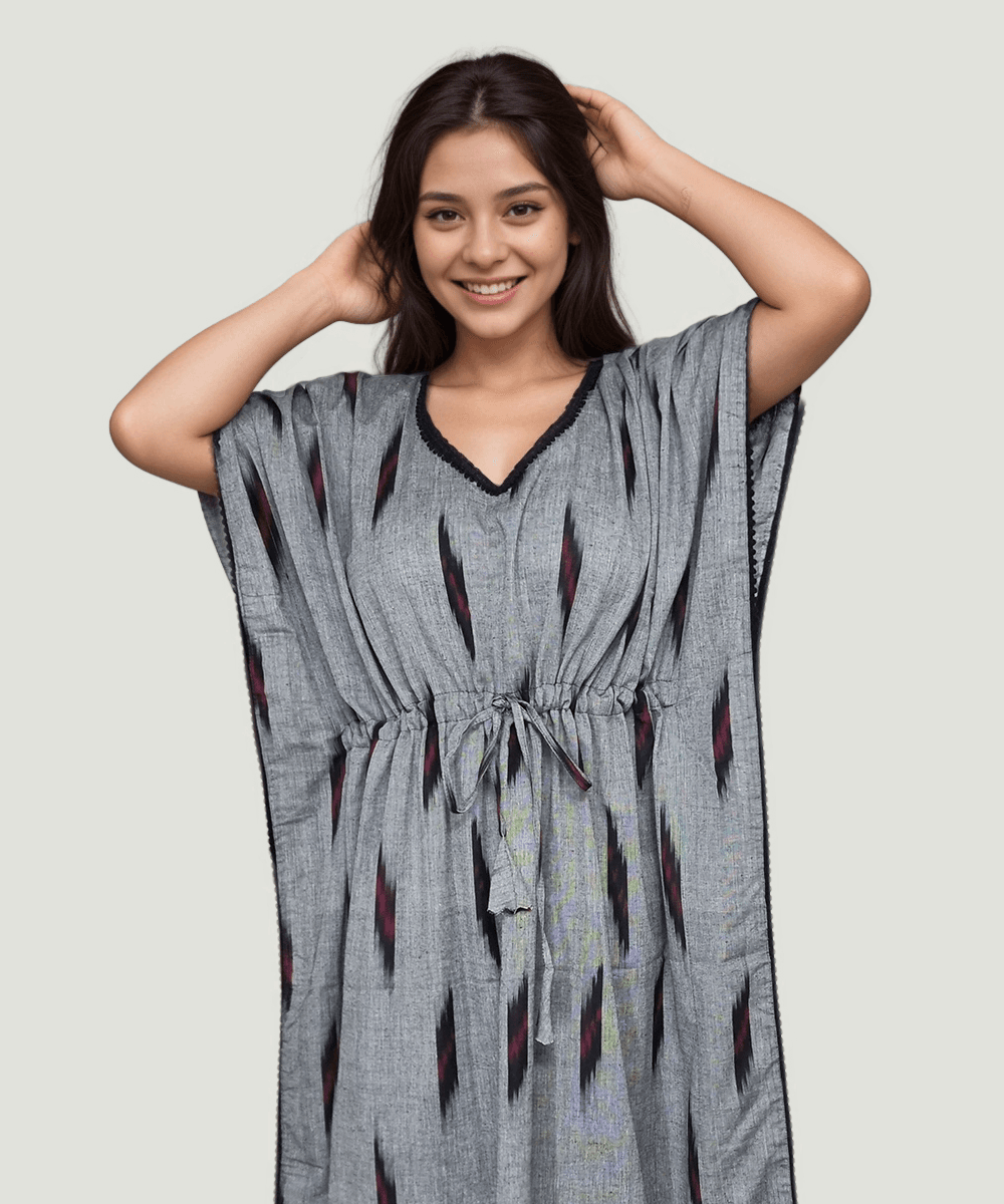 Tonk 1 Grey Black & Maroon Premium Cotton Ikkat Kaftan