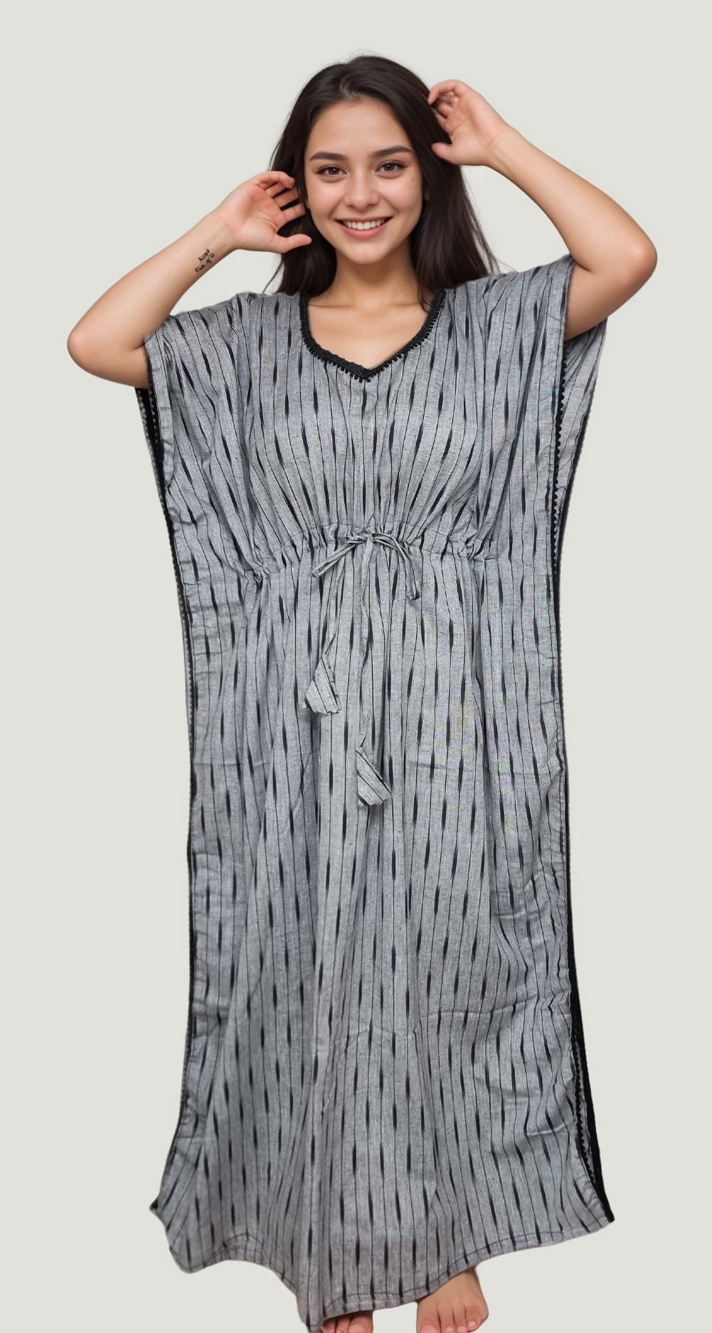 Tonk 7 Grey & Black Premium Cotton Ikkat Kaftan - Image 3