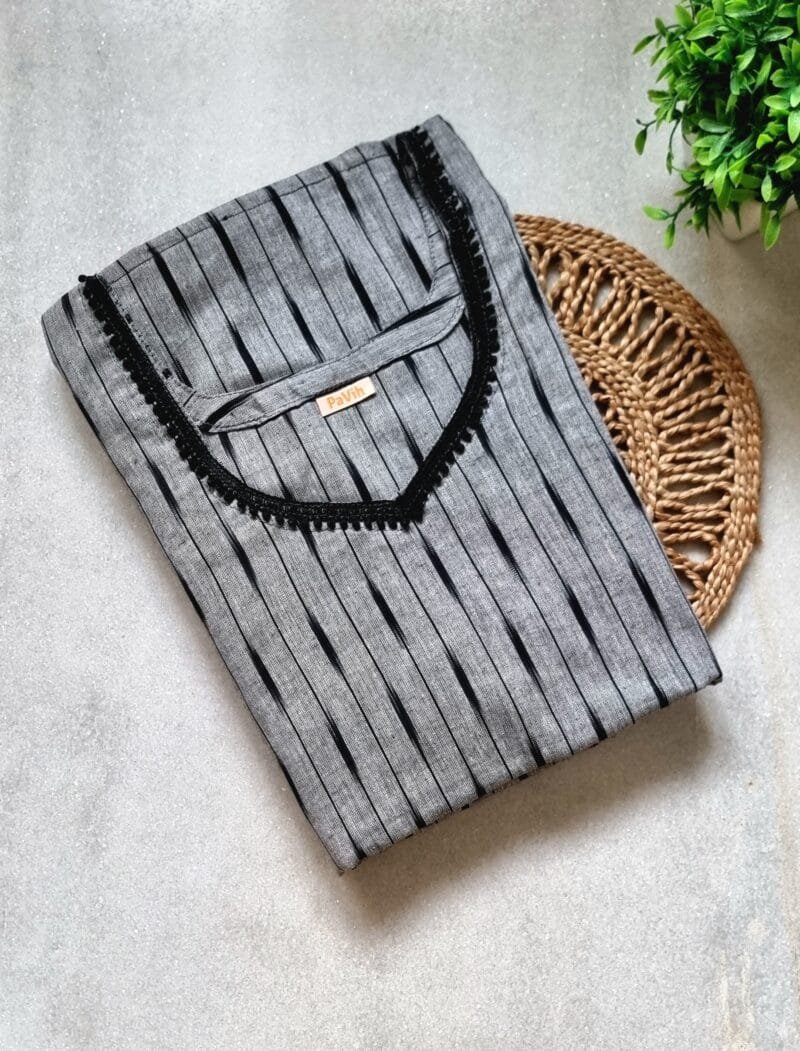 Grey & Black Premium Cotton Ikkat Kaftan