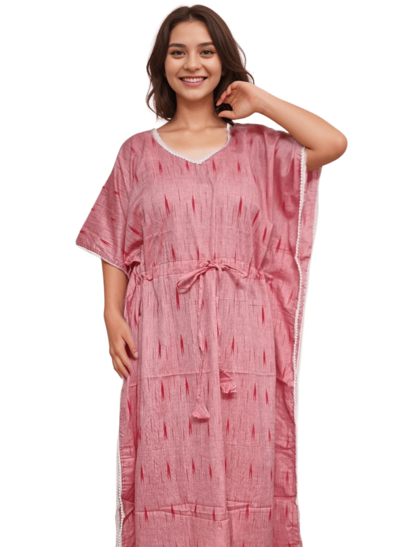 Light Pink Premium Cotton ikkat Kaftan