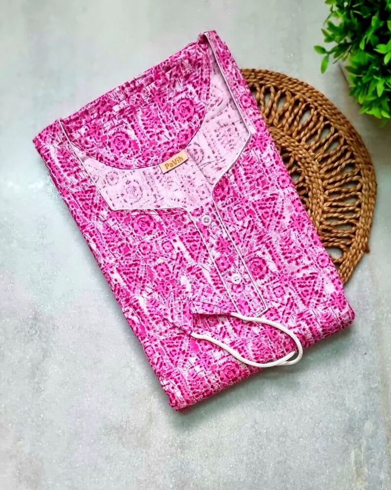 Pink Cotton Printed Kaftan