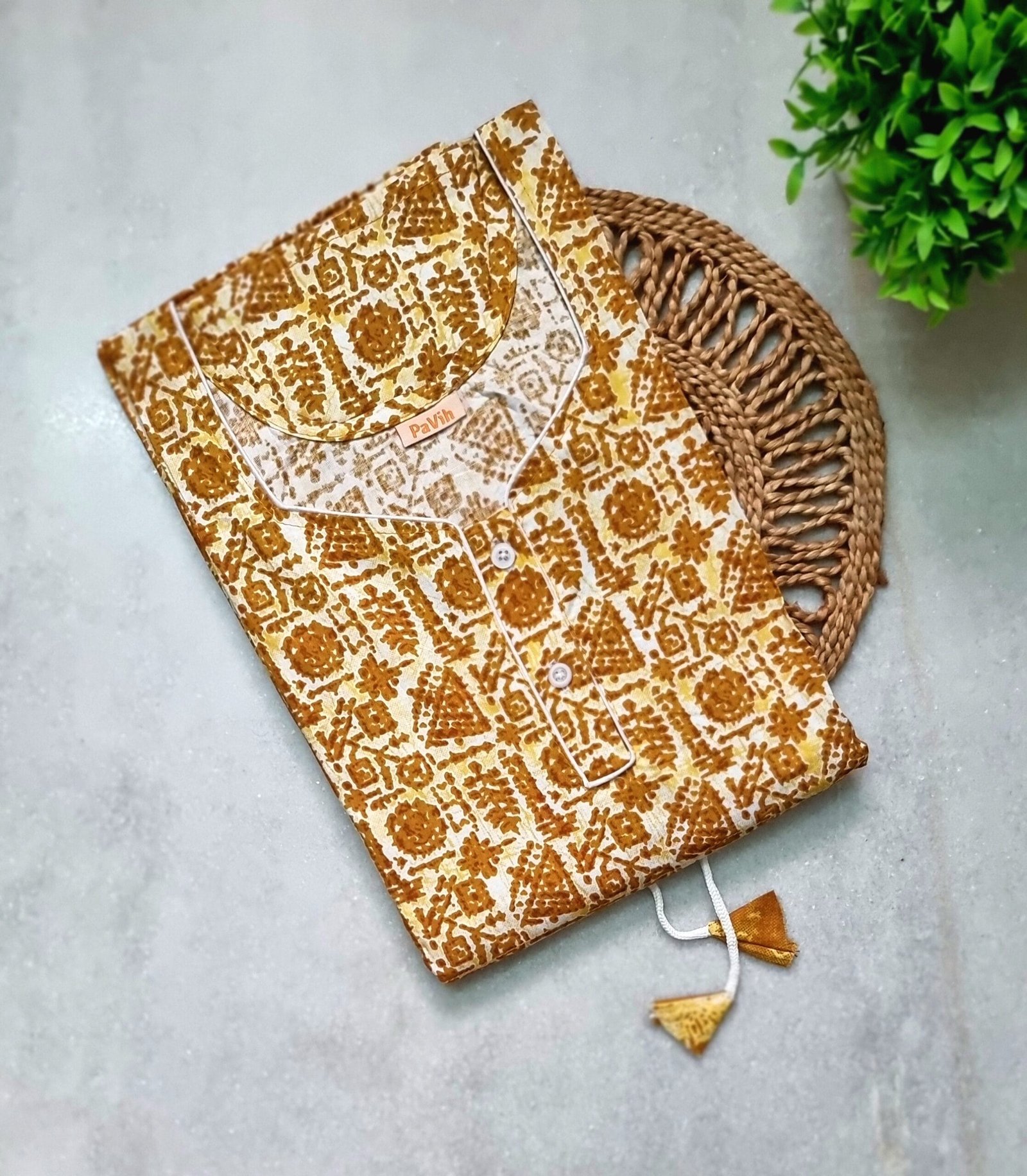 N52 1 scaled Mustard Yellow Cotton Printed Kaftan