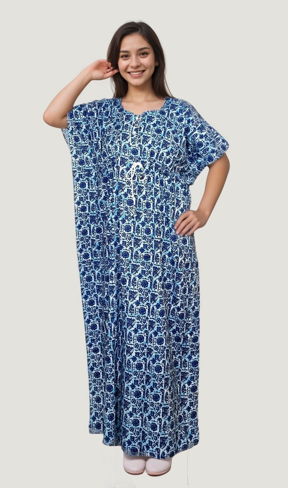 N53 2 Blue Cotton Printed Kaftan