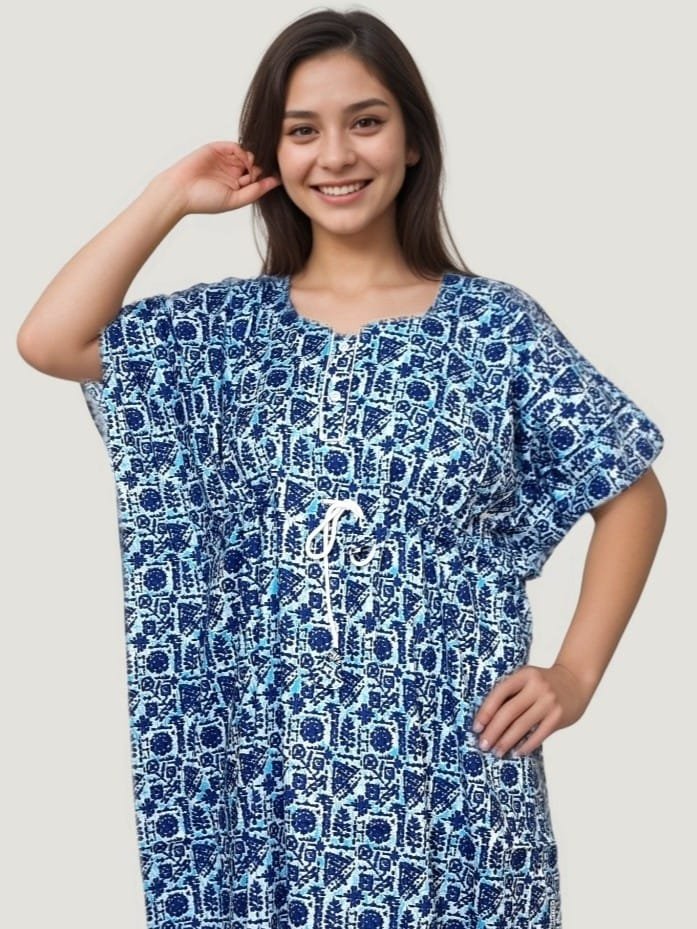Blue Cotton Printed Kaftan