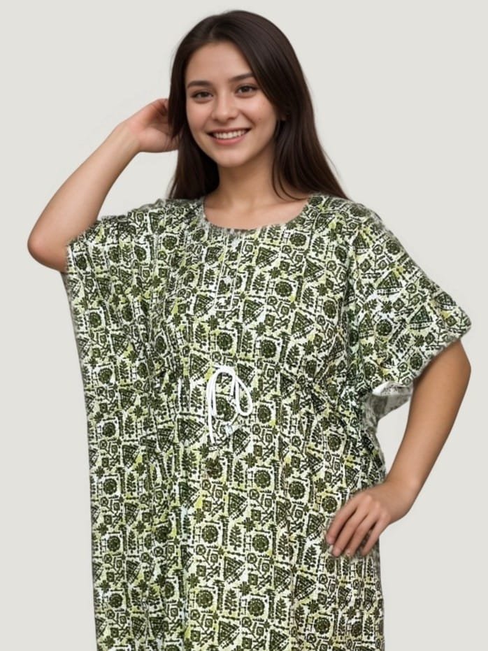 Bottle Green Cotton Printed Kaftan