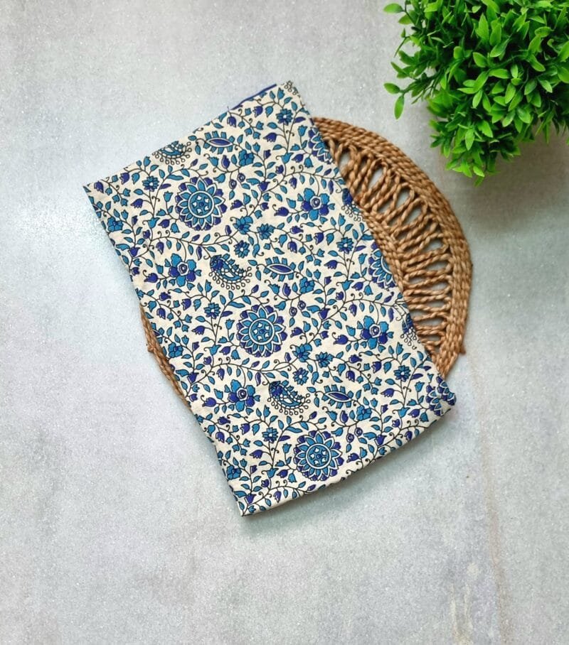 Blue Kalamkari Printed Cotton Short Nighty