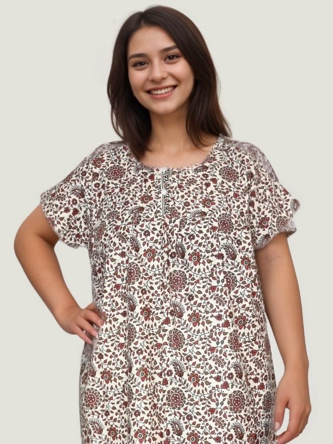 Kalamkari Printed Cotton Short Nighty