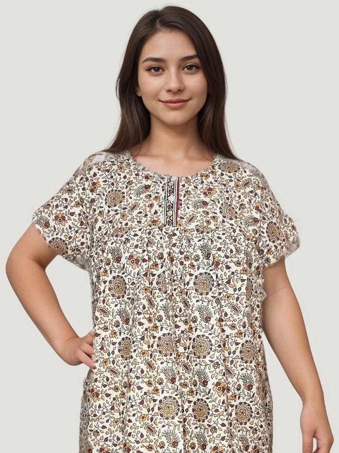 Kalamkari Printed Cotton Short Nighty
