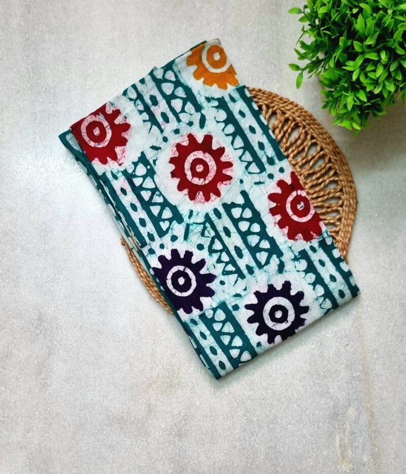 Green Meenakari Batik Round Neck Cotton Nighty