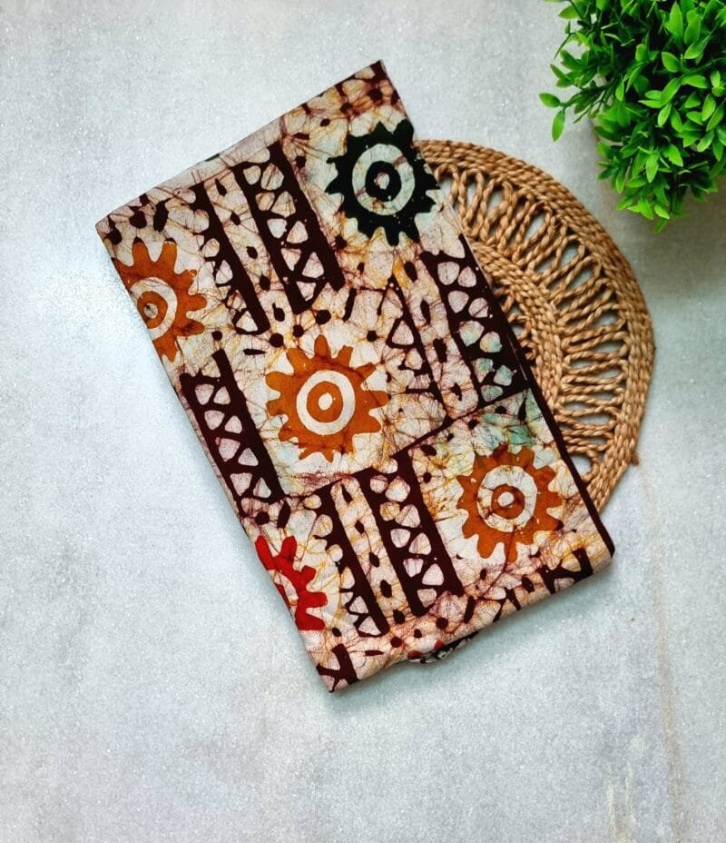 Brown Orange Meenakari Batik Round Neck Cotton Nighty