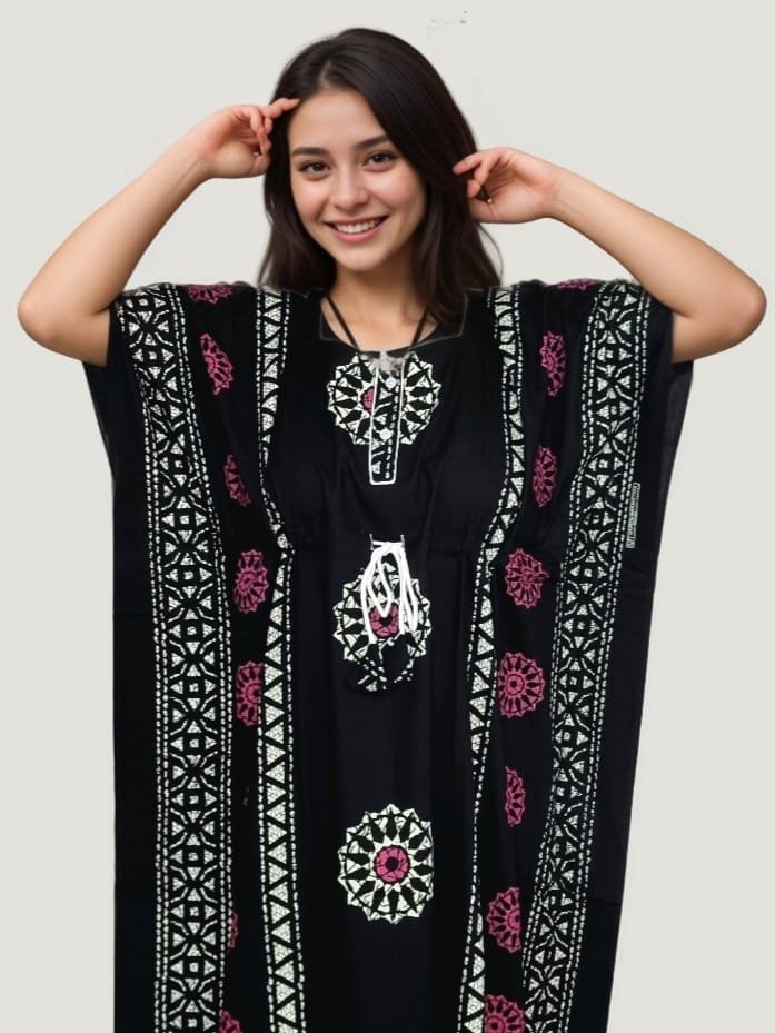 Black Batik Printed Cotton Kaftan