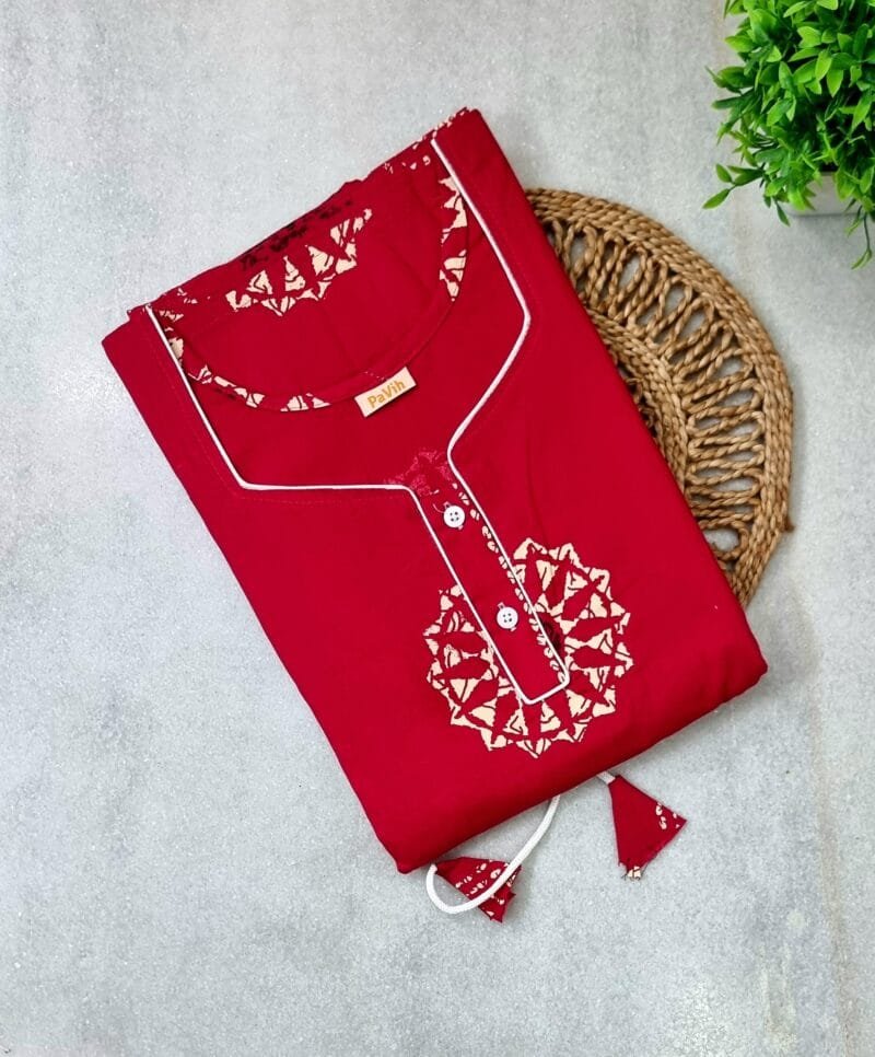 Red Batik Printed Cotton Kaftan