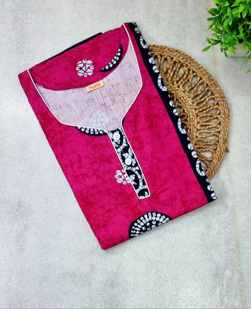 Dark Pink Crack Batik Printed A-Line Cotton Nighty