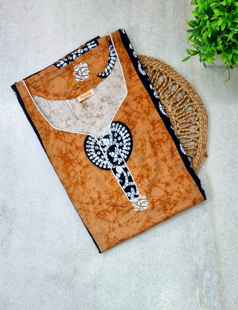 Mustard Yellow Crack Batik Printed A-Line Cotton Nighty