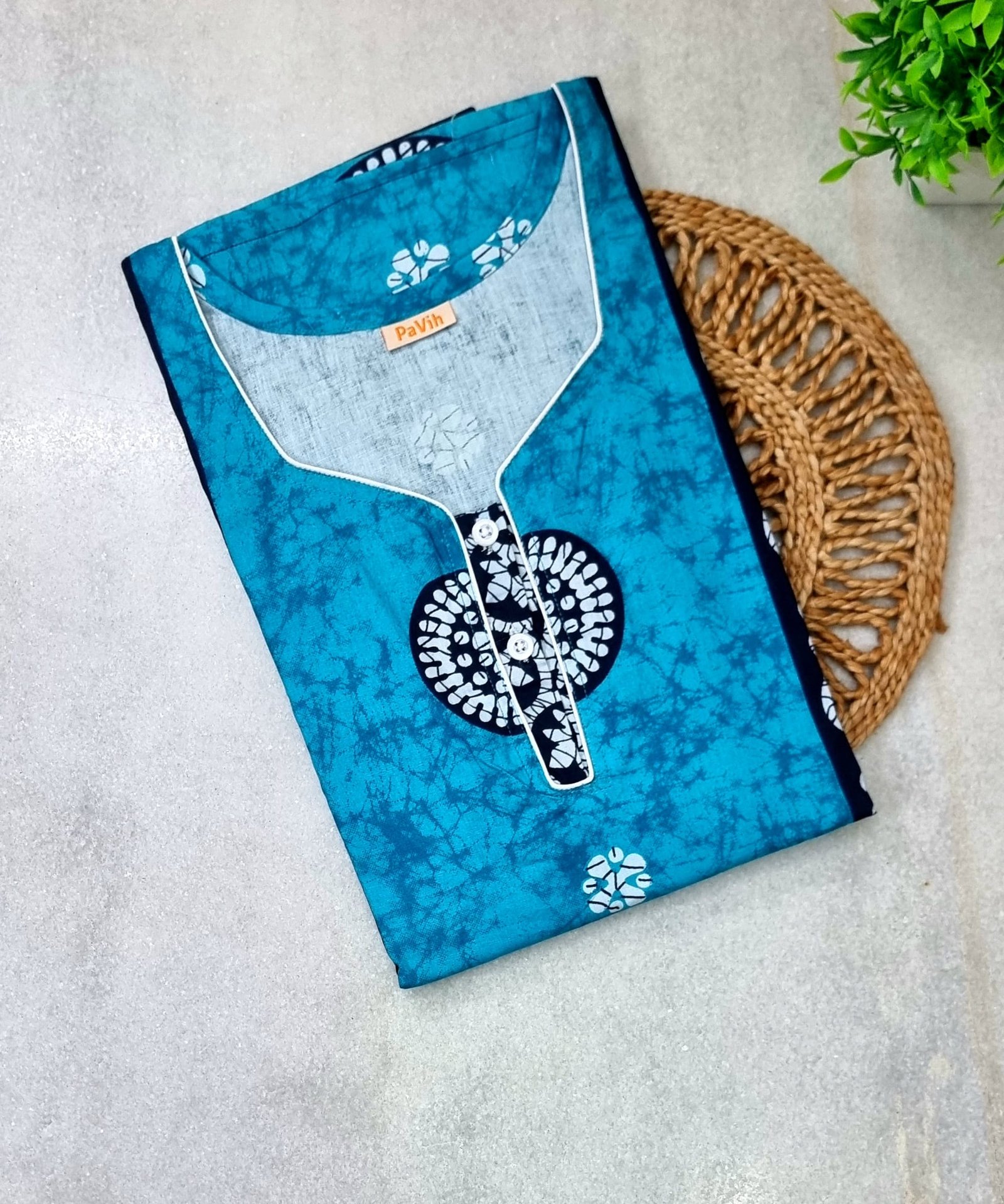 N82 1 Blue Crack Batik Printed A-Line Cotton Nighty