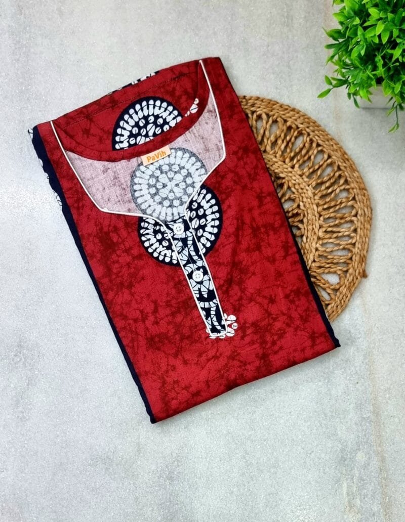 Red Crack Batik Printed A-Line Cotton Nighty