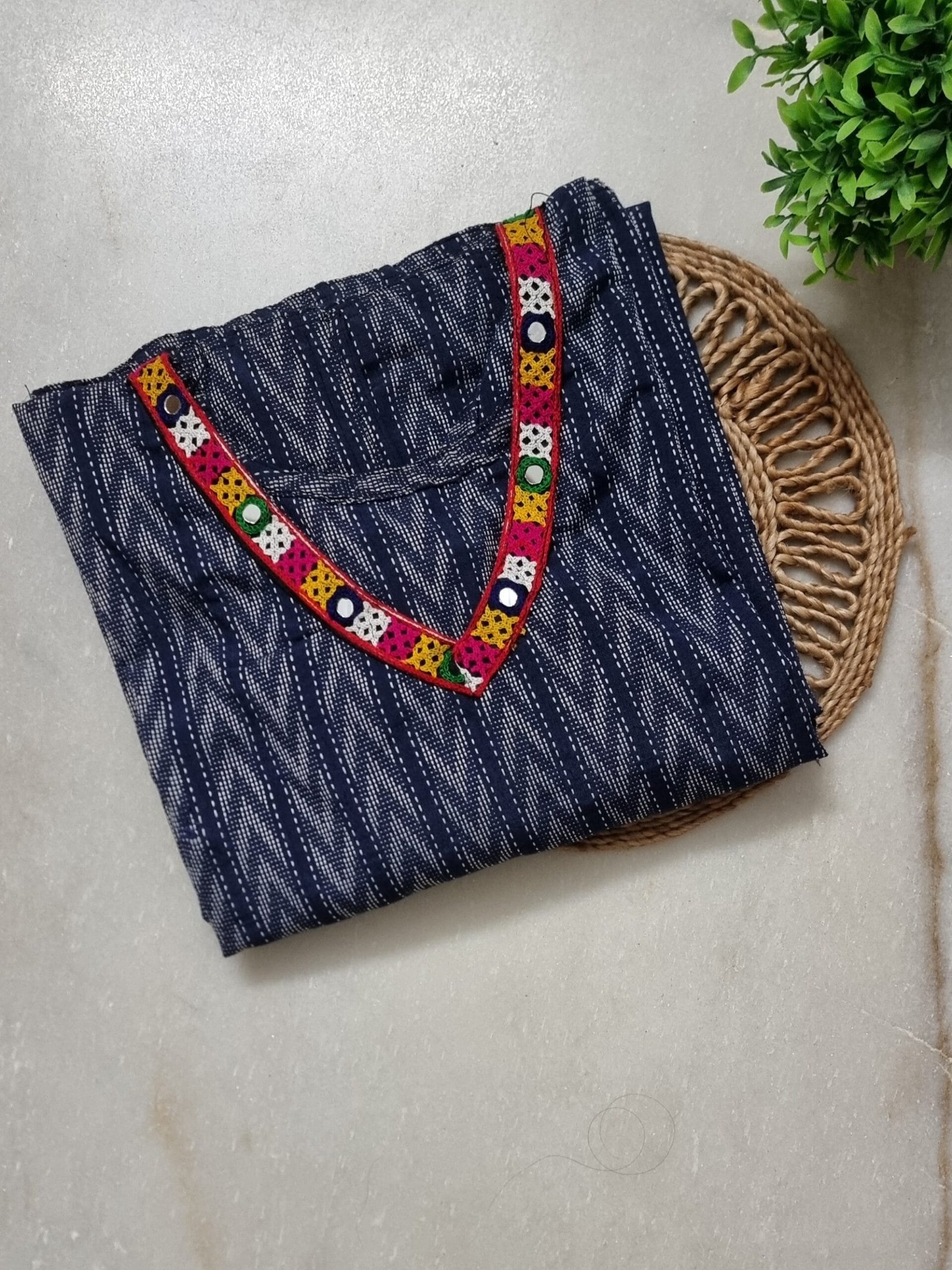 Salmmaa scaled Pavih Blue Kurti with Ethnic collar Embroidery