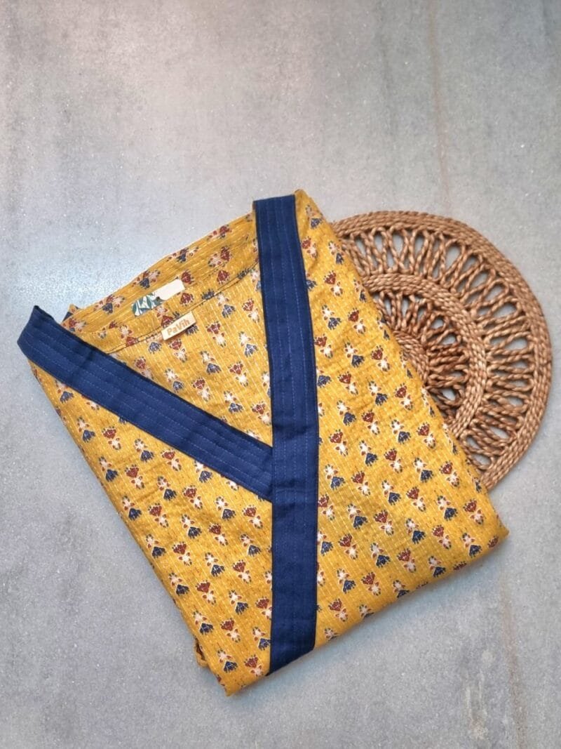 Yellow Cotton Floral Print House Coat