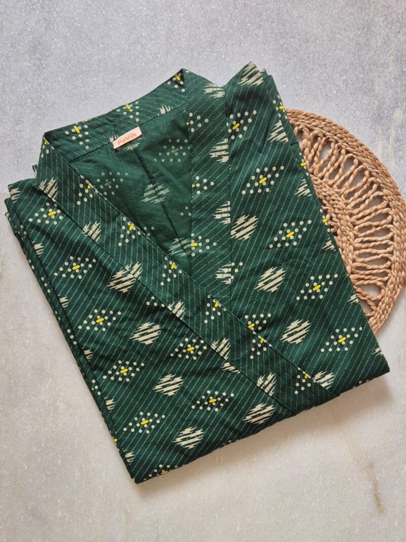 Green Cotton Abstract Print House Coat