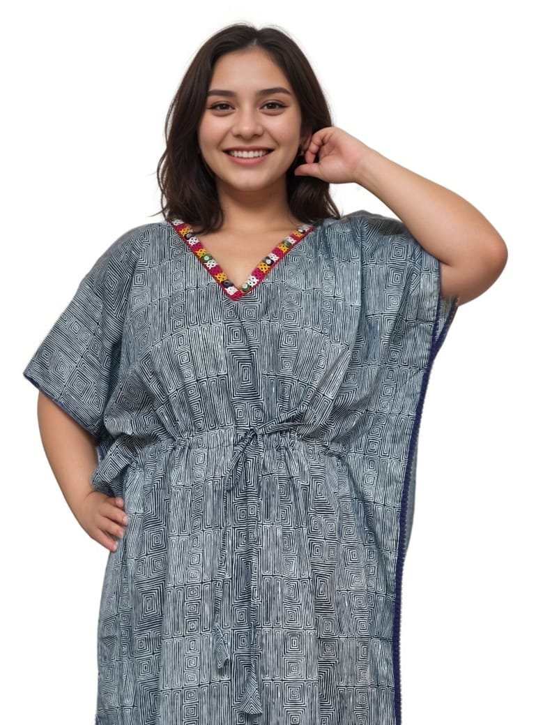 Indigo Pure Cotton Premium Kaftan with Designer Collar