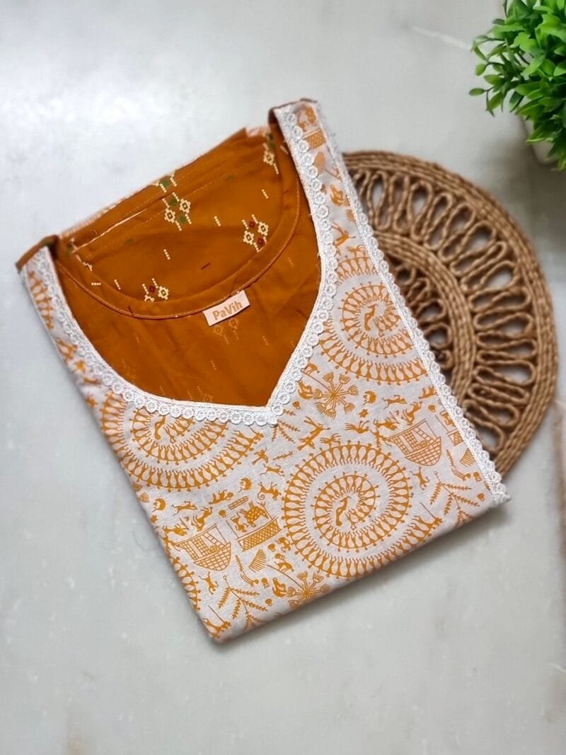 Chrome Yellow Patchwork A-Line Pure Cotton Designer Nighty