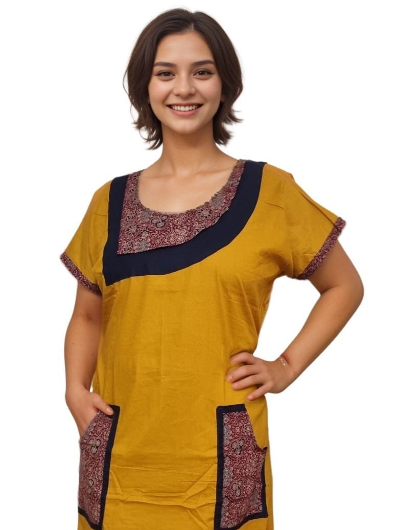 Chrome Yellow A-Line Pure Cotton Designer Nighty
