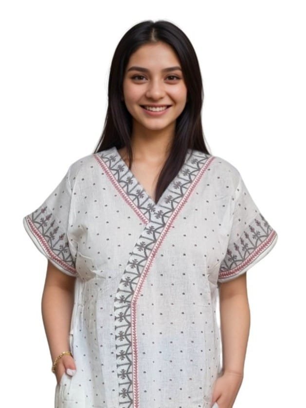 Jamdani Print Mul Cotton A-line Designer Nighty