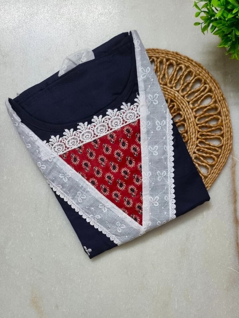 Lace Neck A-Line Designer Cotton Nighty