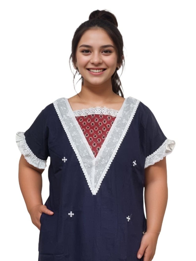 Lace Neck A-Line Designer Cotton Nighty