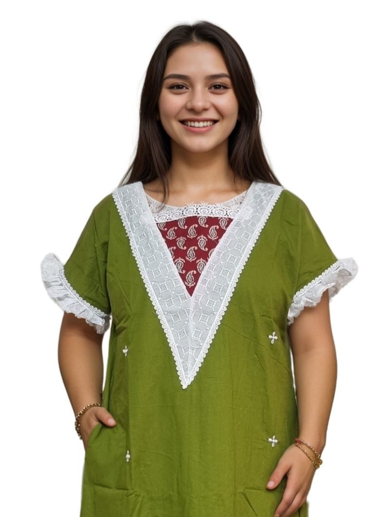 Lace Neck A-Line Designer Cotton Nighty