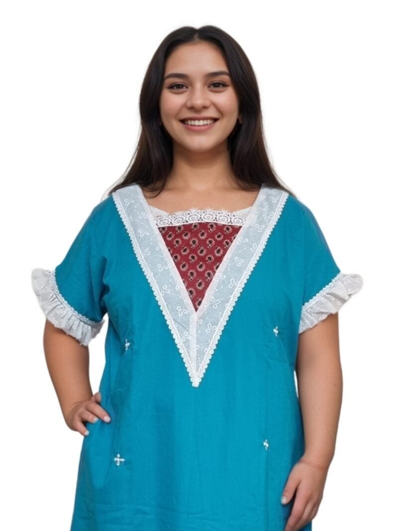 Lace Neck A-Line Designer Cotton Nighty