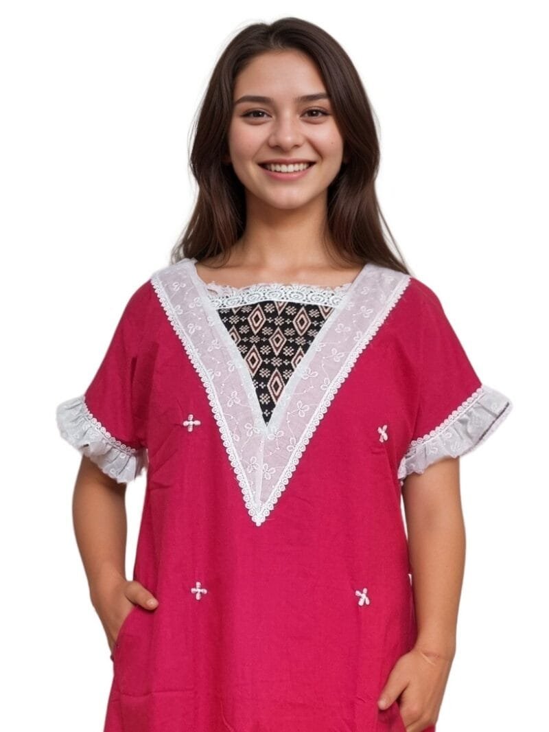 Lace Neck A-Line Designer Cotton Nighty