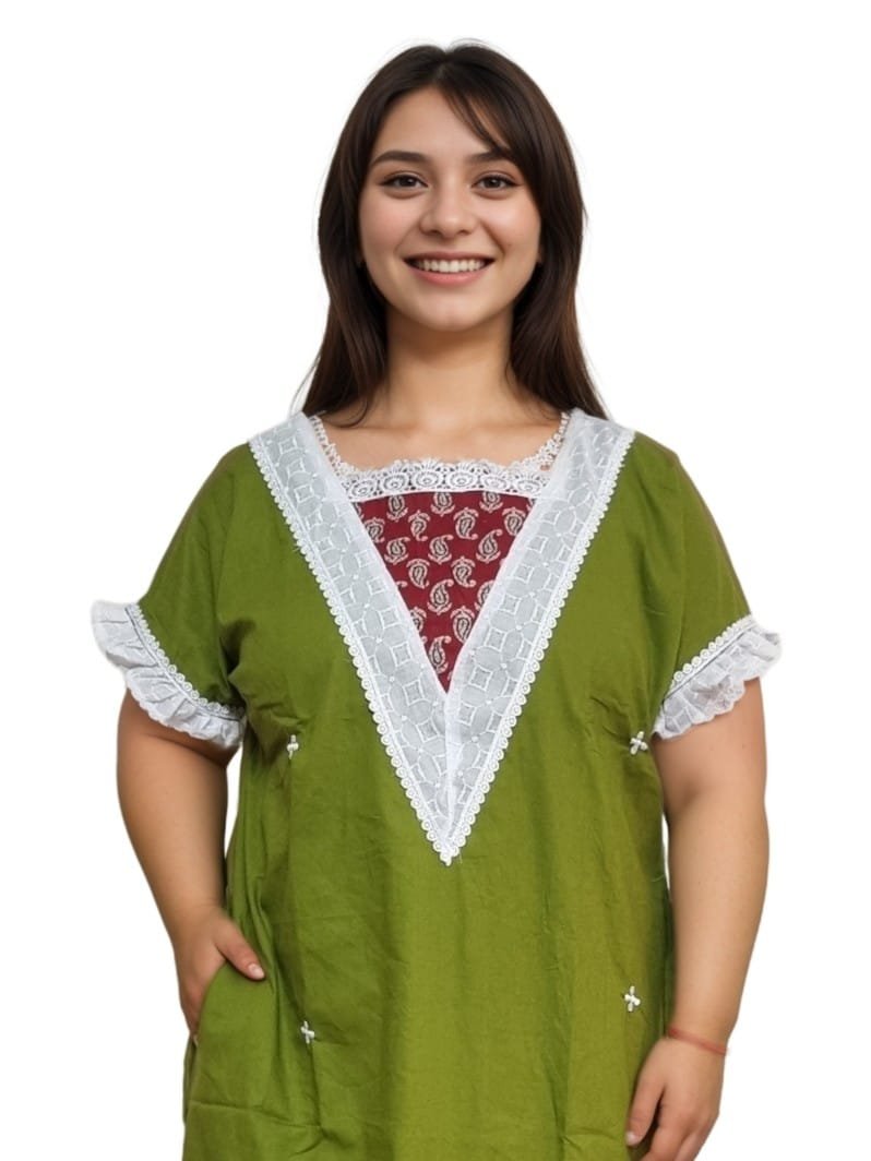 Lace Neck A-Line Designer Cotton Nighty