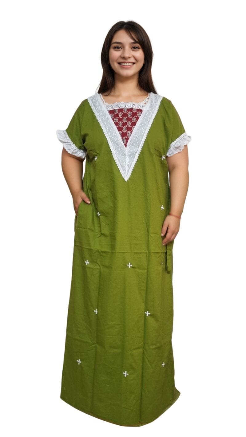 Lace Neck A-Line Designer Cotton Nighty