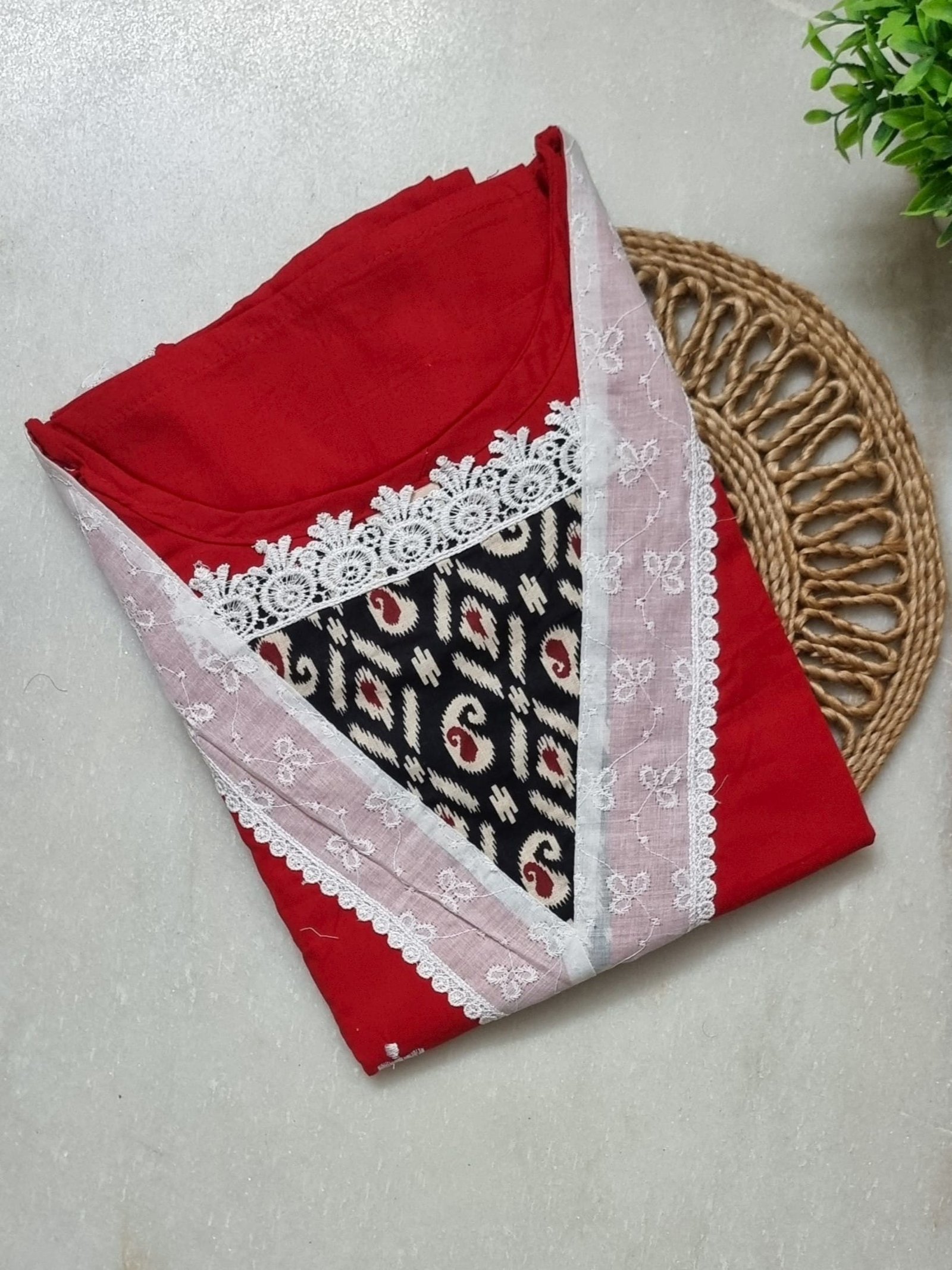 N128 1 Lace Neck A-Line Designer Cotton Nighty